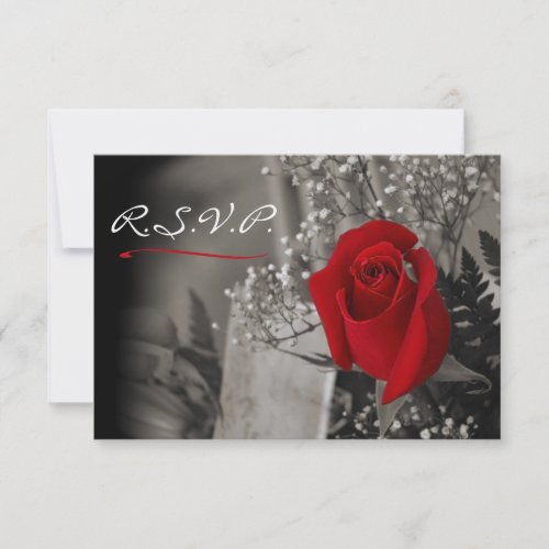 Elegant Red Rose Fade Out Black and White RSVP