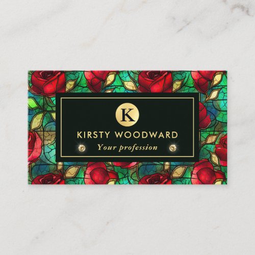 Elegant Red Rose Faux Stained Glass Pattern Business Card