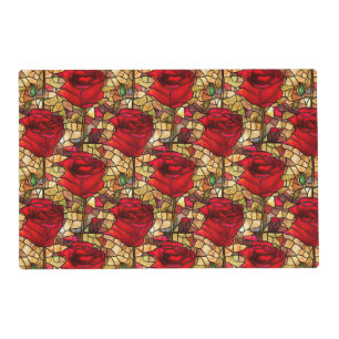 Elegant Red Rose Faux Stained Glass Pattern Placemat