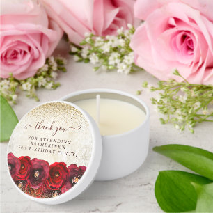 Elegant Red Rose Floral 50th Birthday Thank You Mini Candle Favors