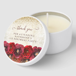 Elegant Red Rose Floral 70th Birthday Thank You Mini Candle Favors