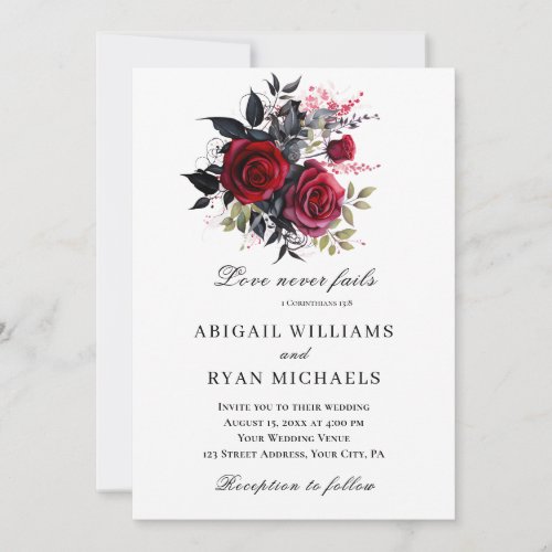 Elegant Red Rose Floral Christian Bible Wedding Invitation