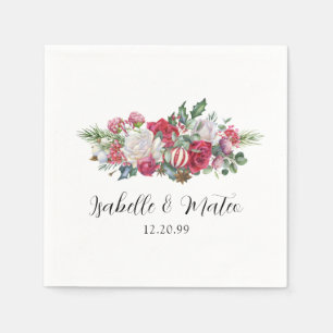 Elegant Red Rose Floral Christmas Wedding Napkins