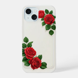 Elegant Red Rose Floral Frame iPhone 15 Case