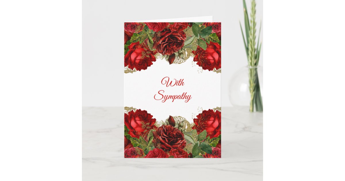Elegant Red Rose Floral Frame Sympathy Card | Zazzle