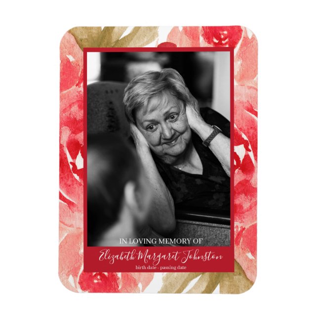 Elegant Red Rose Floral In Loving Memory Funeral Magnet (Vertical)