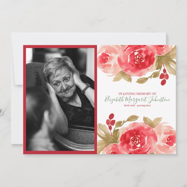 Elegant Red Rose Floral In Loving Memory Funeral Thank You Card (Front)