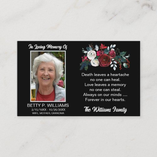 Elegant Red Rose Floral Memorial Prayer Card