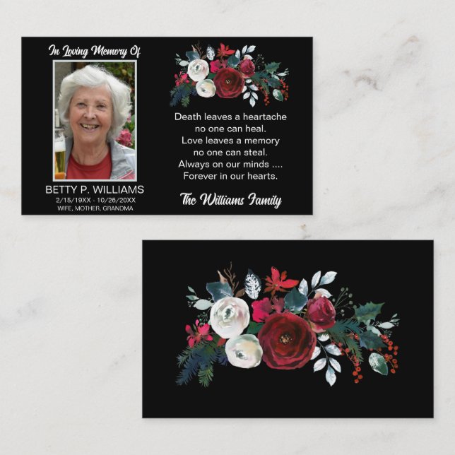 Elegant Red Rose Floral Memorial Prayer Card (Front/Back)