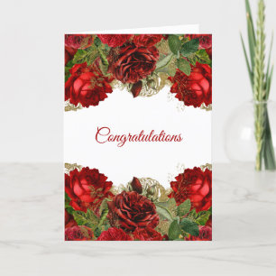 Elegant Red Rose Floral Wedding Congratulations Card