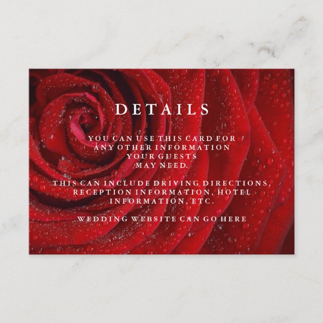Elegant Red Rose Floral Wedding Details Enclosure Card (Front)