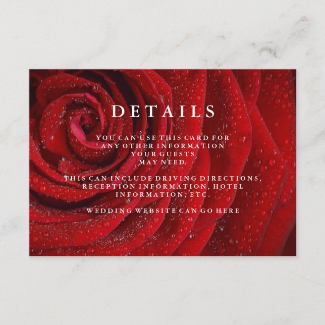 Elegant Red Rose Floral Wedding Details Enclosure  Card (Front)