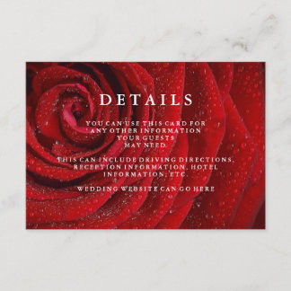 Elegant Red Rose Floral Wedding Details Enclosure  Card