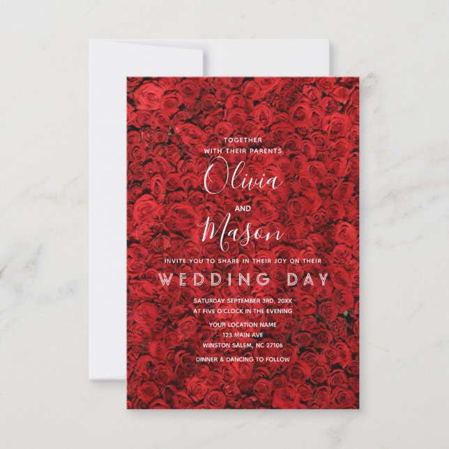 Elegant Red Rose Floral Wedding Invitation (Front)