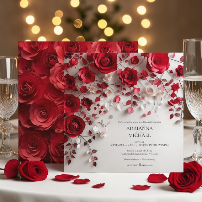 Elegant Red Rose Floral Wedding Invitation (Creator Uploaded)