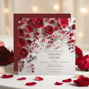 Elegant Red Rose Floral Wedding Invitation