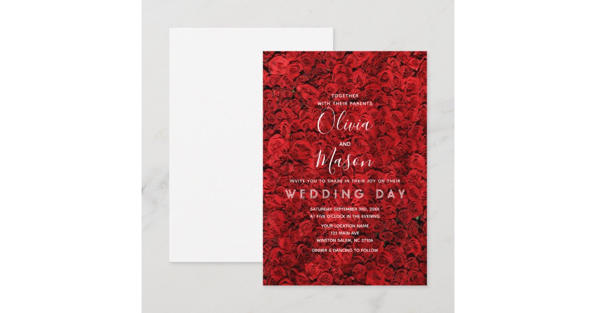 Elegant Red Rose Floral Wedding Invitation | Zazzle
