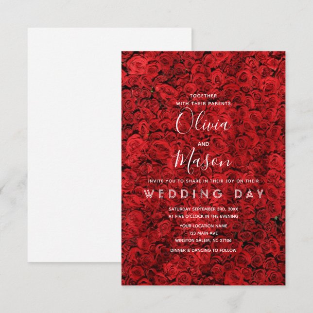 Elegant Red Rose Floral Wedding Invitation (Front/Back)