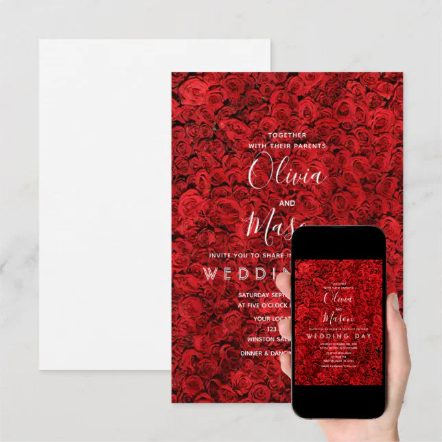 Elegant Red Rose Floral Wedding Invitation | Zazzle