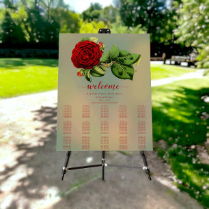 Elegant Red Rose Floral Wedding Seating Chart Foam Board