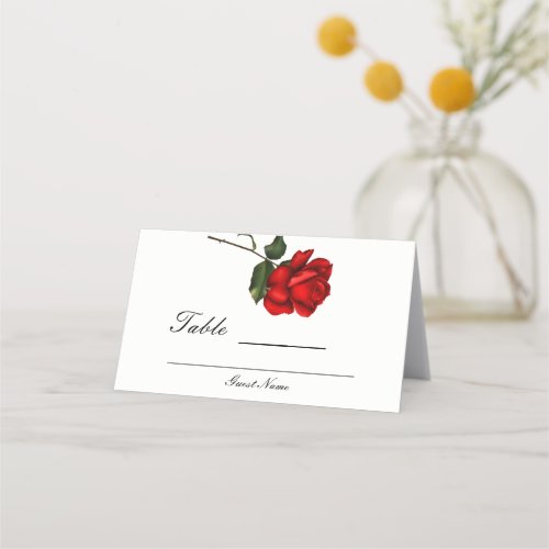 Elegant Red Rose Floral Wedding Table Number Place Card