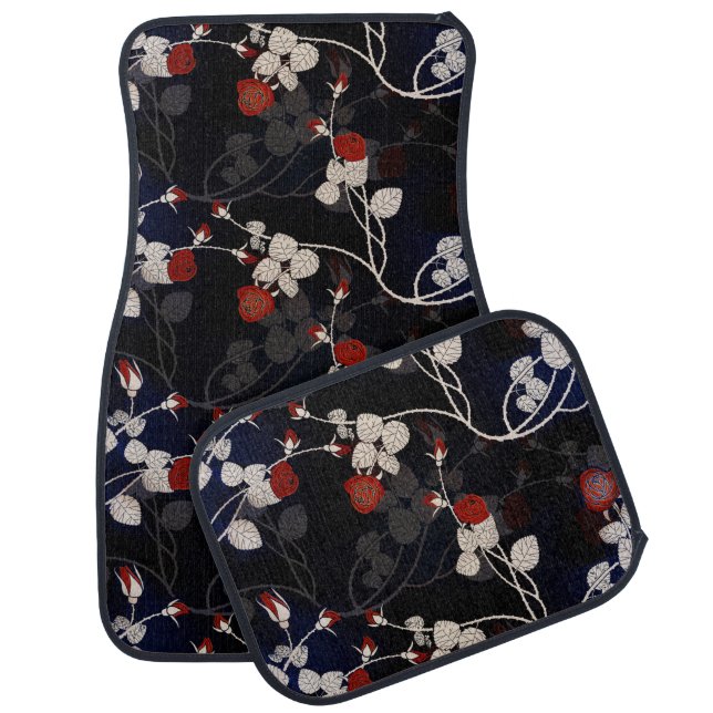 Elegant Red Rose Flower Car Floor Mat (Set)