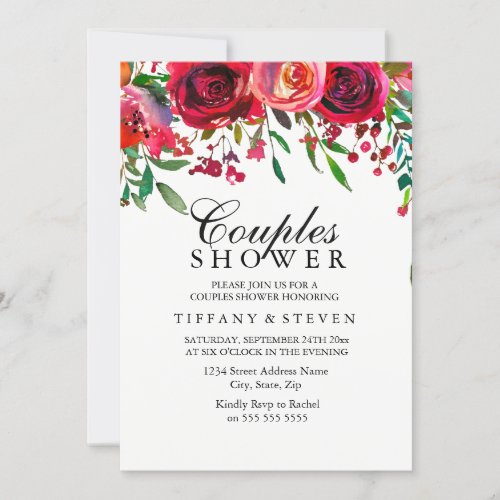 Elegant Red Rose Flower Couples Shower invite