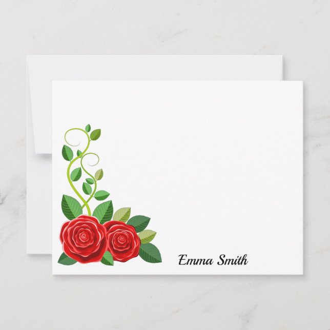 Elegant Red Rose Flower Note Card (Front)