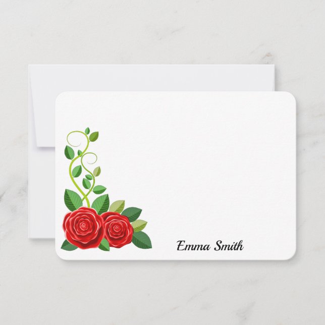 Elegant Red Rose Flower Note Card (Front)