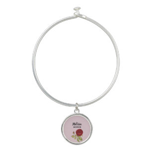 Elegant red rose flower pink bangle bracelet