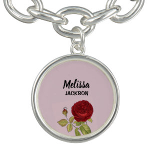 Elegant red rose flower pink bracelet