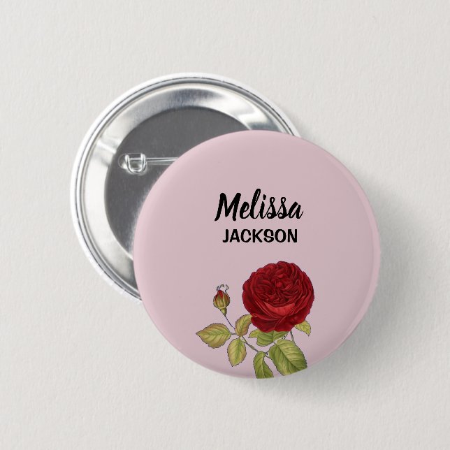Elegant red rose flower pink button (Front & Back)