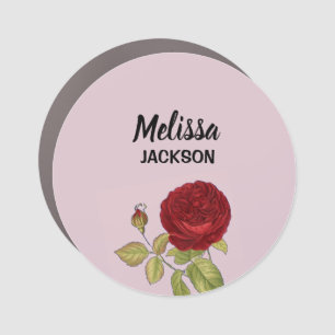Elegant red rose flower pink car magnet
