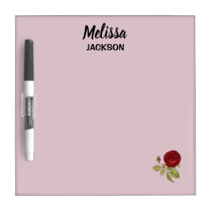 Elegant red rose flower pink dry erase board