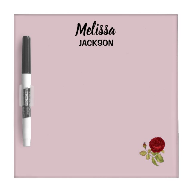 Elegant red rose flower pink dry erase board (Front)