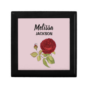 Elegant red rose flower pink gift box