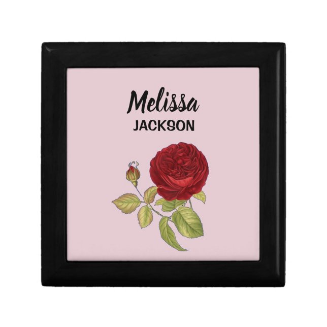 Elegant red rose flower pink gift box (Front)