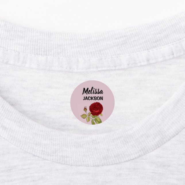 Elegant red rose flower pink kids' labels (Affixed)