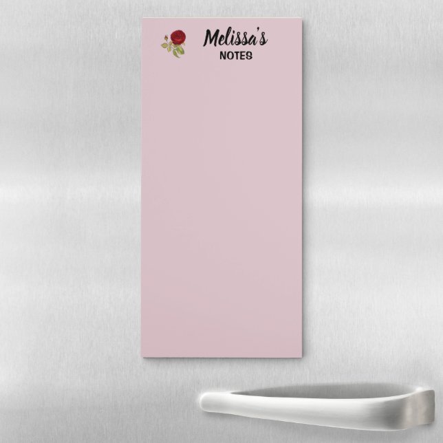 Elegant red rose flower pink magnetic notepad (In Situ)