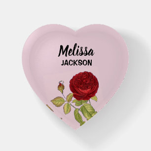 Elegant red rose flower pink paperweight