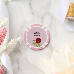 Elegant red rose flower pink poker chips