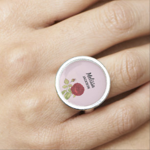 Elegant red rose flower pink ring