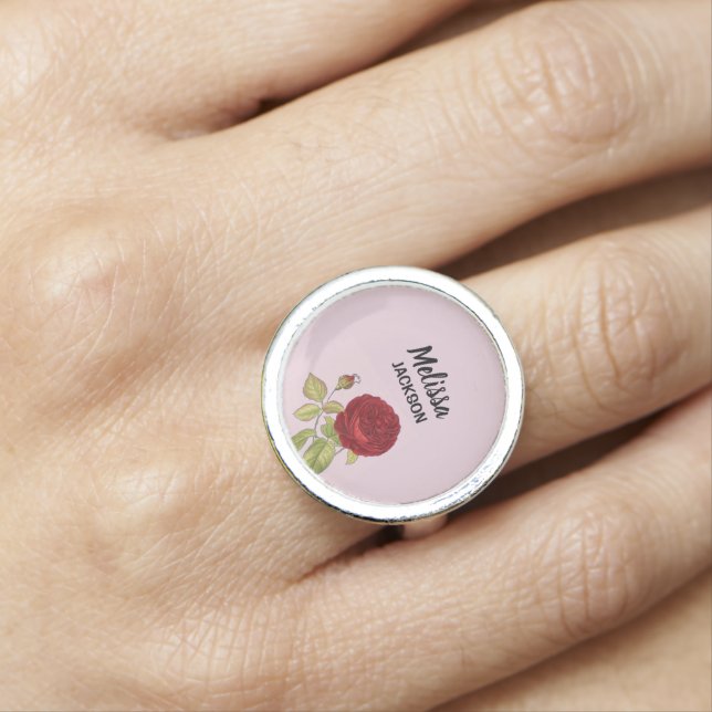 Elegant red rose flower pink ring (In Situ)