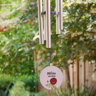 Elegant red rose flower pink wind chime