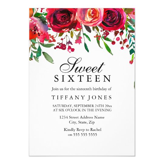 Elegant Red Rose Flower Sweet 16 Birthday Invite Elegant Red Rose Flower Sweet 16 Birthday Invite