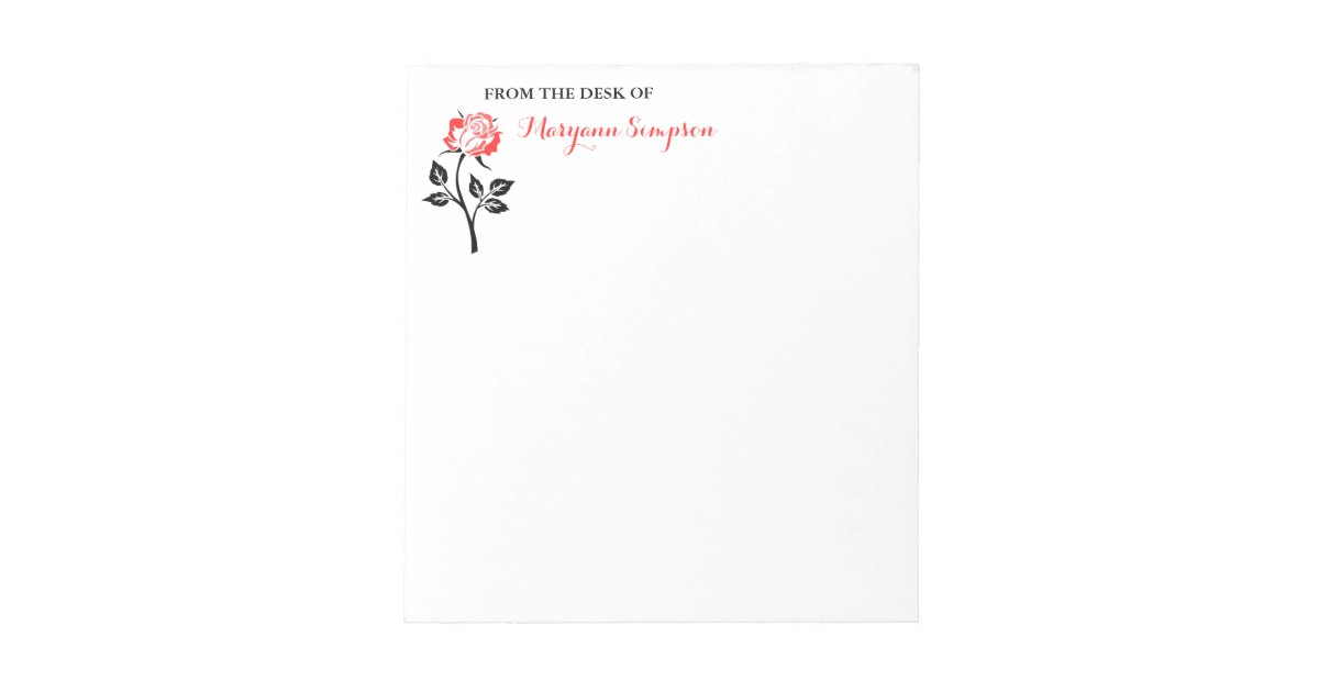 Elegant Red Rose From the Desk of Notepad | Zazzle