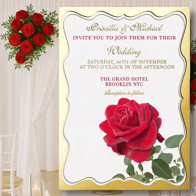 Elegant Red Rose & Gold Foil Wedding  Foil Invitat Invitation (Creator Uploaded)