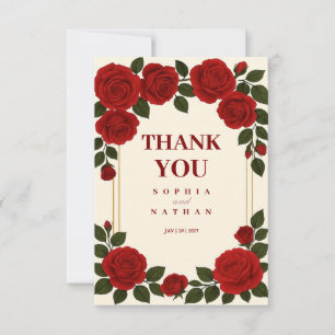 Elegant Red Rose & Gold Frame Wedding Thank You