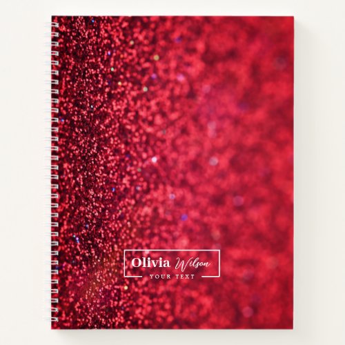 Elegant Red Rose gold Glitter Custom Name Notebook