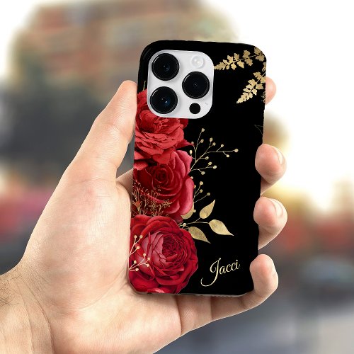 Elegant Red Rose Gold Leaf Case_Mate iPhone 14 Pro Case